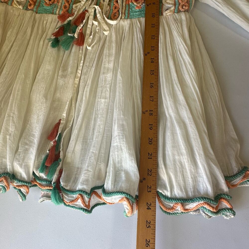 Raga Top Women Extra Small Cream Embroidered Coastland Babydoll Boho Festival - Picture 14 of 16